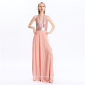 New Design Sexy Deep V Neck Dress Pink Backless Evening Dresses For Women